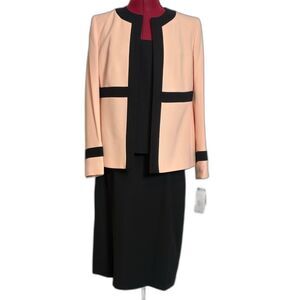 NWT Kasper Skirt Suit Women Size 8 Pink & Black 3-Piece Set Blazer, Tank & Skirt